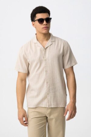 Camisa Lino Rayas Beige