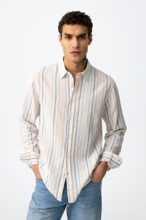 Camisa Lino Rayas Azul