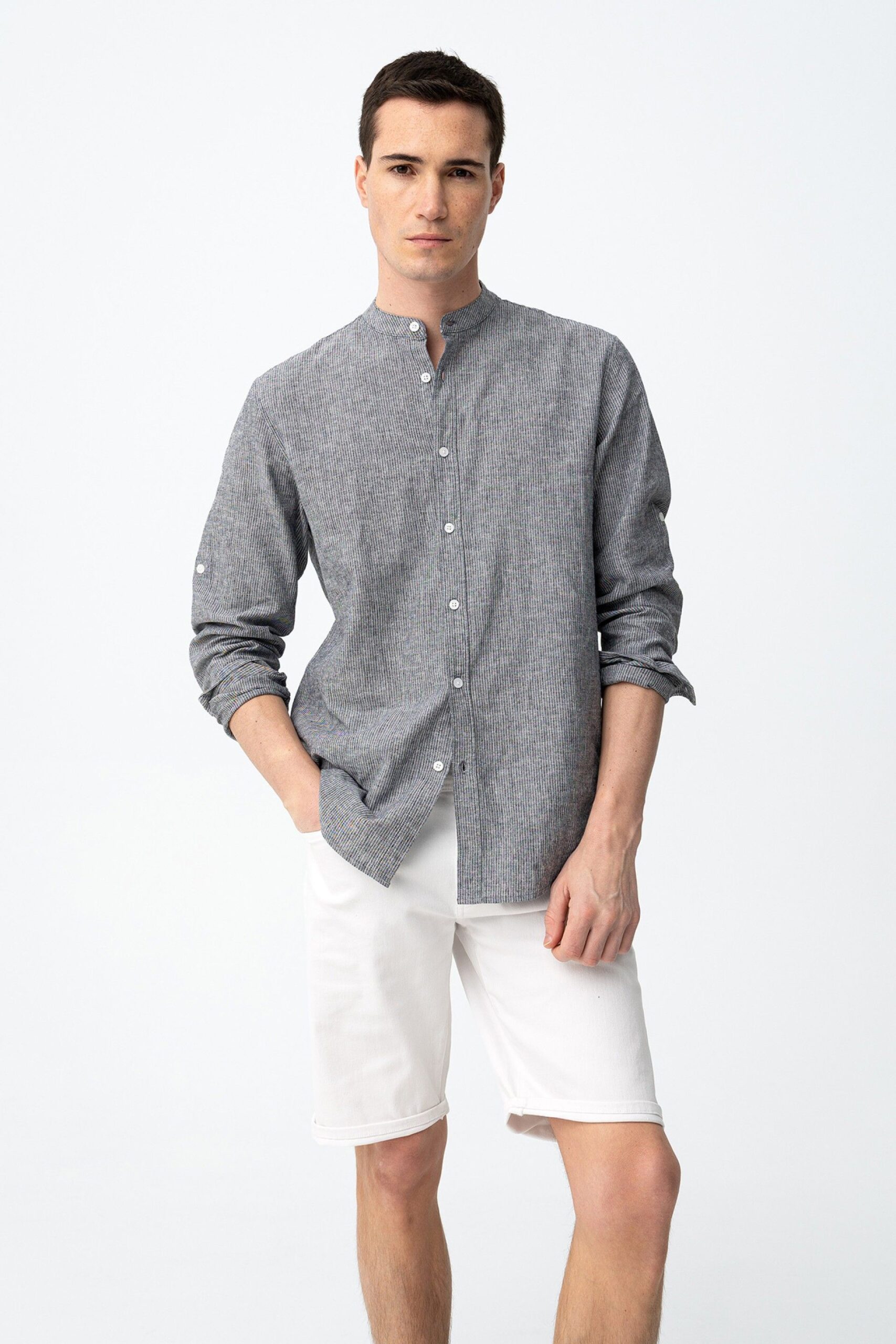 Camisa Cuello Mao CotoLino Milrayas Azul